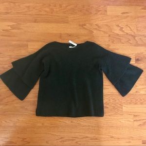 Madewell black tiered sleeve sweater with boatneck